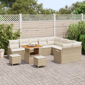 12 Részes Kerti Kanapészett Párnákkal Bézs Poly Rattan Acacia