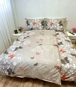 Pamut ágynemű Butterfly garden brown TiaHome - 1x Párna 90x70cm, 1x Paplan 140x200cm