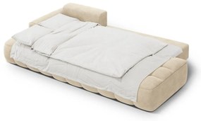 Bézs bársony kinyitható-tárolóhelyes sarokkanapé (bal oldali-heverő résszel) Linz – Cosmopolitan Design