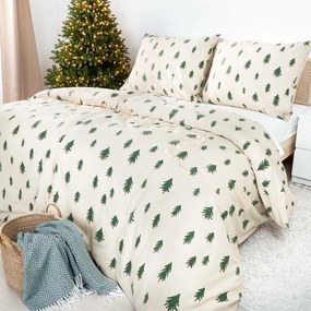 Goldea flanel ágyneműhuzat - fenyőfák natúr alapon 200 x 200 és 2db 70 x 90 cm