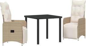 vidaXL Kert étkező szett párnával 3 pcs Bézs polirattan