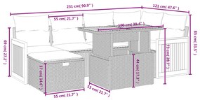 7 részes fekete polyrattan kerti ülőgarnitúra párnával