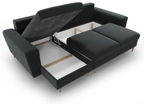 Sötétszürke bársony kinyitható tárolóhelyes sarokkanapé Kyoto – Cosmopolitan Design