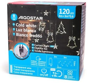 Aigostar - LED kültéri karácsonyi fényfüzér 120xLED/6W/230V/8 üzemmód 3x0,6m IP44 hideg fehér+távirányító