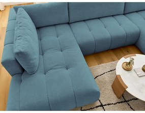 Kék kinyitható-tárolóhelyes sarokkanapé (bal oldali-U alakú) Fuji – Bobochic Paris