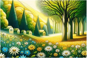 Kép - Falu sárga-zöld színekben (90x60 cm)