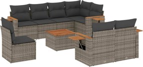 vidaXL 9 részes szürke polyrattan kerti ülőgarnitúra párnákkal