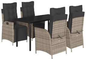 vidaXL 5 részes szürke polyrattan kerti étkezőgarnitúra párnával