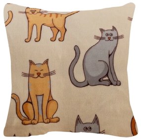 Mikroplüss párnahuzat COLORED CATS 45x45 cm, krémszínű