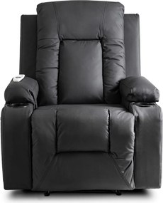 Masszírozós dönthető fotel fekete színben, műbőr kárpittal BOX