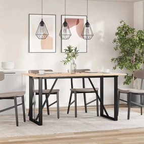 Tömör fenyőfa és acél étkezőasztal O-vázzal 160x80x75 cm