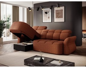 Terrakotta színű bársony kinyitható-tárolóhelyes sarokkanapé (bal oldali-heverő résszel) Beneth – ELTAP