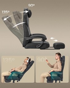 Játékos szék lábtartóval, ergonomikus kialakítással, fekete színben