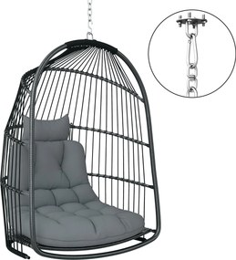 Outsunny Függőszék Kosár Kárpittal, Poly Rattan Hinta Kültéri-Beltéri Összecsukható Függőszék, 150kg-ig Terhelhető, Hinta Kosár Függőszék Nappali Erké