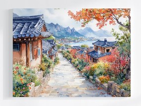 Vászonkép Canvas Hanok Hagyományos Korea Hegyek Ősz Öböl 100x75