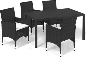 vidaXL 5 részes fekete polyrattan kerti étkezőgarnitúra párnákkal