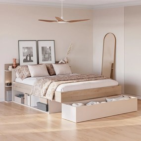 Fehér-natúr színű ágyneműtartós franciaágy ágyrács nélkül, tölgyfa dekorral 160x200 cm Albo – Marckeric