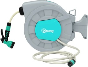 Outsunny Övvisszahúzó Kerti Tömlődob 30+2m Víz Tömlővel, 180° Forgatható Fali Automatikus Tömlődob Zárral és 7 Permetezővel Öntözéshez PP Anyagban, Zö