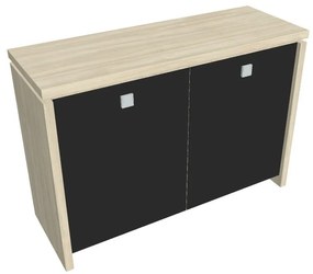 Verno alacsony szekrény 128 x 46 x 90 cm, üvegajtó, akác / fekete