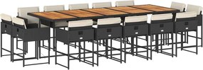 vidaXL 15 részes fekete polyrattan kerti étkezőgarnitúra párnákkal
