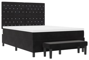 Box Spring Ágy Matraccal és Pad Fekete 140x190 cm Bársonyos
