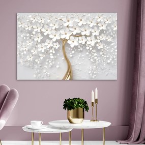 DUBLEZ | Falikép fából – Arany fa fehér virágokkal