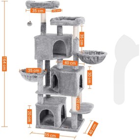 FEANDREA nagy macskafa 3 macskabarlanggal, 164 cm-es macskatorony, világosszürke