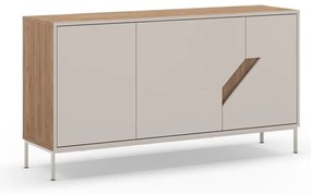 Krémszínű-natúr színű komód tölgyfa dekorral 150x80x40 cm Lilou – Marckeric