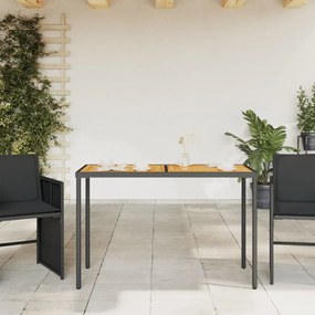fekete polyrattan akácfa lapos kerti asztal 115x54x74 cm