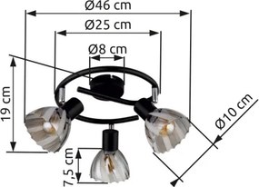 Globo 54315S-3 Mennyezeti spotlámpa, fém fekete matt, króm, füstszínű üveg, szatírozott, forgatható, ø: 460mm, M: 190mm, 3x E14 40W 230V, 3x E14 40W 230V izzók nélkül