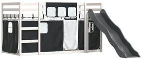 fehér-fekete emeletes ágy csúszdával és függönnyel 90 x 200 cm