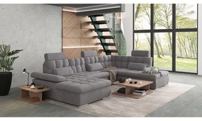 Szürke kinyitható tárolóhelyes sarokkanapé (jobb oldali-U alakú) Merkur – Ropez