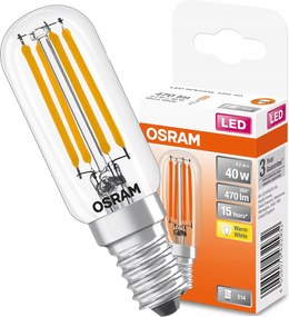 Led Hűtőszekrény izzó E14 T26 4,2W 40W 2700K 300° Cső Filament Osram