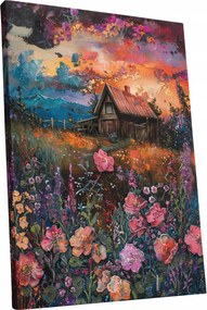 Vászonkép Naplemente virágok táj otthon nappali szoba 45x60