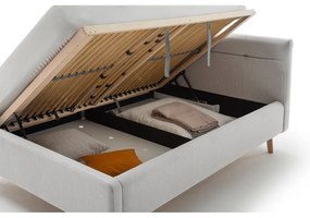 Világosszürke kárpitozott ágyneműtartós franciaágy ágyráccsal 140x200 cm Lotte – Meise Möbel