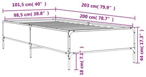 sonoma tölgyszínű szerelt fa és fém ágykeret 100 x 200 cm