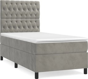vidaXL világosszürke bársony rugós ágy matraccal 80 x 200 cm