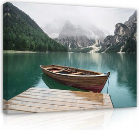 Vászonkép Csónak Tó Hegyek Vászon falikép 120x80