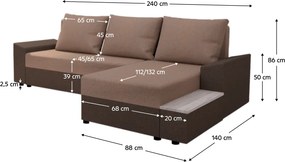 Univerzális ülőgarnitúra, barna/világosbarna, FERGUS ROH