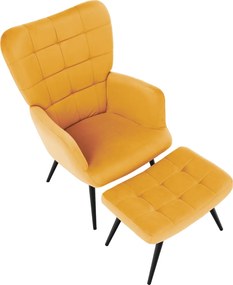 Fotel lábtartóval, sárga Velvet szövet/fekete, HABEN