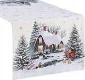 Futópad abrosz karácsonyi gobelin 50x110 természetes ezüst téli táj