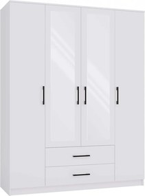 Romana Gardróbszekrény 160 CM Fehér Tükör 2 Ajtó 2 Fiók Hálószoba Előszoba