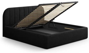 Fekete kárpitozott ágyneműtartós franciaágy ágyráccsal 140x200 cm Juno – Windsor &amp; Co Sofas