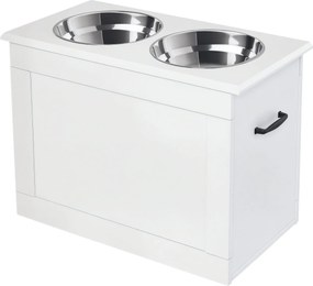 PawHut Emelt Etetőállomás Tároló Hellyel Víz Tál 2 x 2000ml Rozsdamentes Acél Tálak Kutyák és Macskák Számára | Aosom