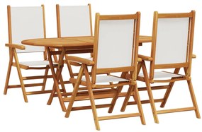 5 Részes Kerti Étkezőszett Krémfehér Tömör Akácia