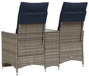 kétszemélyes dönthető kerti kanapé asztallal, szürke polyrattan