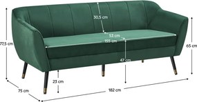 Design 3 személyes kanapé, zöld Velvet szövet/fekete/arany, VIODA