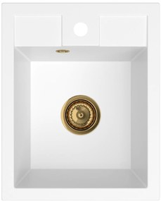 Mosogató Quality Ferrum 40, konyhai gránit mosogató 400x500x195 mm + arany szifon, fehér, SKQ-FER.W.1K40.XG