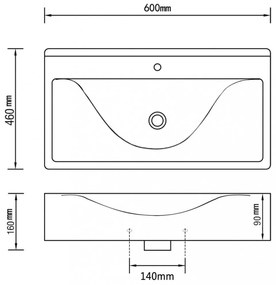 vidaXL ezüstszínű kerámia mosdókagyló túlfolyóval 60 x 46 x 16 cm