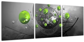 Zöld absztrakt gömbök képe (órával) (90x30 cm)